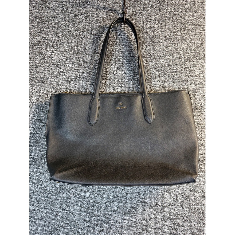 Nine West Black Saffiano Tote Bag Gold Hardware Professional Work Bag Large